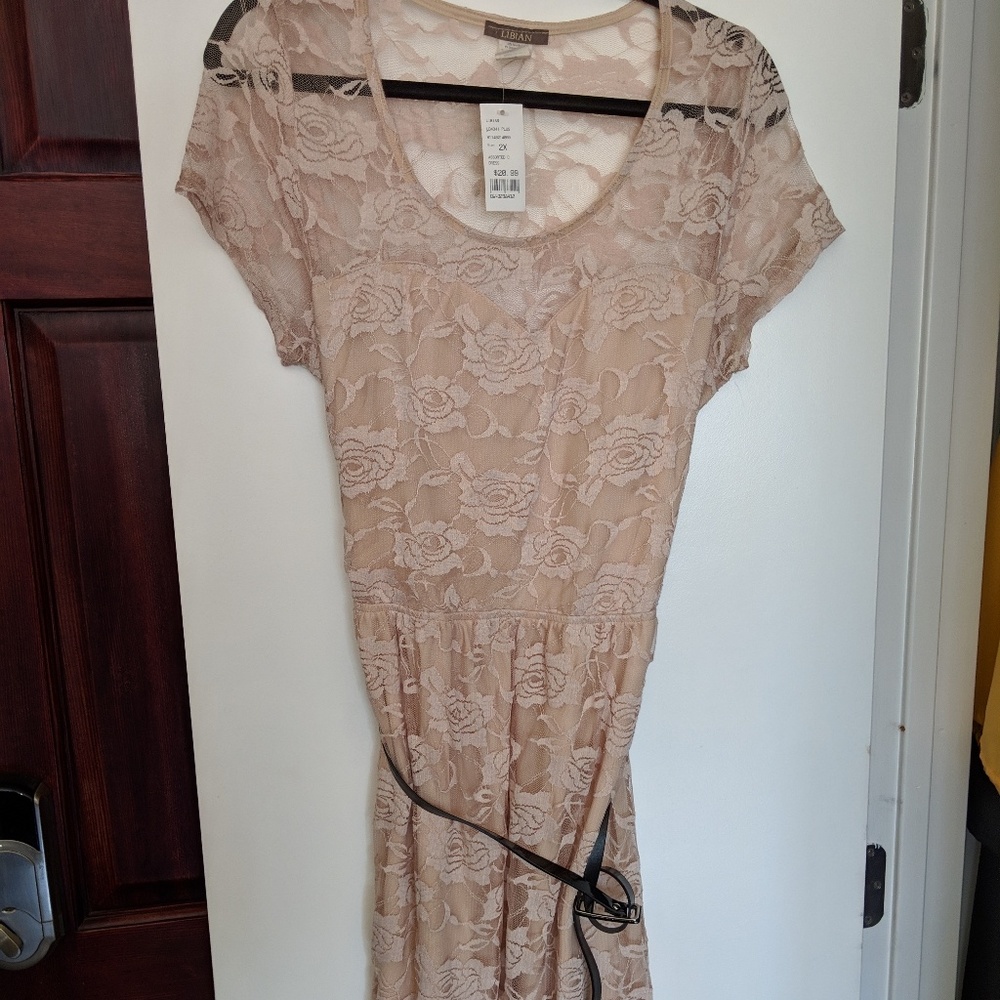 Tan/Beige Floral Lace Dress